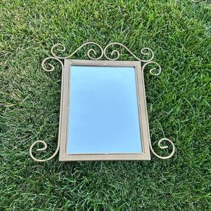 NEW THE CELLAR IRON AND GLASS GOLD SCROLL MIRROR 12x12